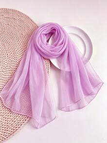 1PC Natural Solid Color Muslim Hijab, Island Shiny Silk Long Scarf, Arabic Scarf Thin Breathable - Taro Purple - View 4