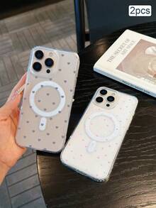 2 piezas Funda magnética para teléfono con estampado de corazón pequeño, TPU a prueba de golpes, cobertura completa, protección precisa, compatible con Apple 11/12/13/14/15/16/17 Pro Max - transparente - Ver 59
