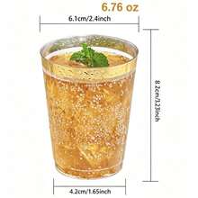 200ML-6.76oz 派對杯 20入 透明耐用硬塑膠杯 金色邊緣 半品量可重複使用杯 適用於派對、燒烤、足球賽、生日 - 金色 - 查看 7