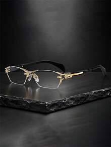 1pc Rimless Square Light Glasses Geometric Metal Non-Prescription Eyeglasses For Business Men Women Office Cool Eyewear Daily Work Streetwea - Multicolor - View 8