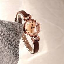 1PC Vintage Rose Gold Roman Numeral Quartz Women's Watch, Brown & Black Dual-Tone Leather Strap Commuter Style, Perfect Gift For Women - Multicolor - View 6