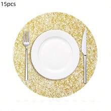 15/30/60/120pcs Gold Foil Mesh Placemats, Disposable Table Mats For Birthday Party, Holiday, Wedding, Dinner, BBQ, Indoor And Outdoor Dining, Heat Insulation, Tabletop Protection, Home Kitchen Table Decor - Gold - View 11