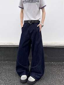 Vaquero de machete Azul vaquero masculino y femenino con diseño de perfil relajado, tubo  y piernas anchas pantalones casuales - Azul - Ver 1
