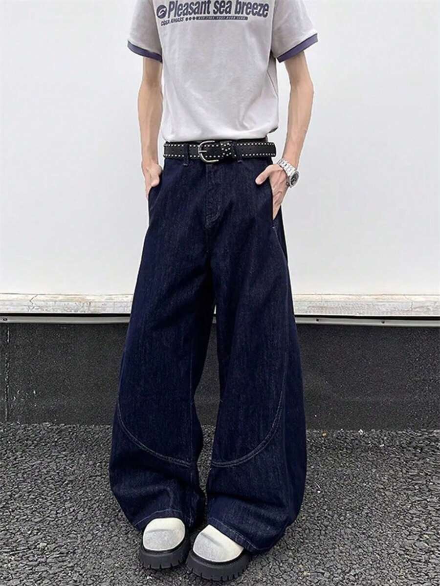 Vaquero de machete Azul vaquero masculino y femenino con diseño de perfil relajado, tubo y piernas anchas pantalones casuales - Azul - Ver 1