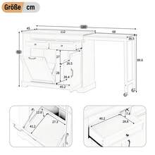 Kitchen Island On Wheels, Kitchen Island With Extendable Dining Corner, Waste Compartment And Drawers, Mobile Freestanding Kitchen Island, Ideal For Kitchen And Dining Room (White) - 白色+自然木材色 - 查看 11