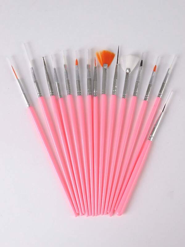 15pcs Nail Art Brush Set, Painting Brush, Carving Brush, Fan Brush, Dotting Tool, Rhinestone Picker, Light Therapy Brush, Full Set
