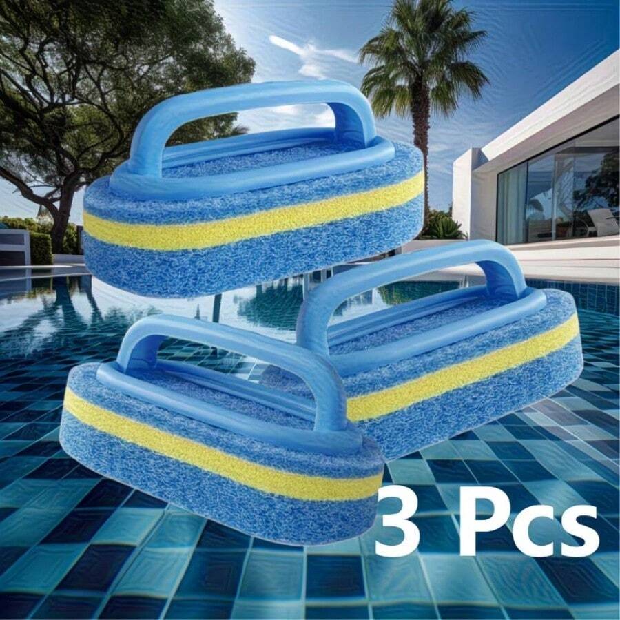 3pcs Premium Pool Cleaning Brush Set - Manual Polypropylene Handle Sponge Brush, Suitable For Cleaning Foot Sand - Multicolor - View 1