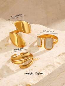 3Pcs Geometric Rings Set Irregular & White Enamel Stackable Jewelry For Women Party Accessories Holiday Gift - Gold - View 5