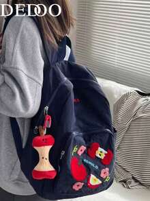 Dedoo This Fresh Apple Embroidered Backpack Is A Multi-Functional Small Bag, Perfect For Students, Commuting And Casual Outings. The Spacious Main Compartment Can Easily Hold Laptops, Textbooks, Stationery And Daily Essentials. Whether Used As A School Bag, A Lightweight Commuter Bag, Or A Casual Accessory For Outings Or Shopping, This Bag Is A Perfect Choice. Pendant Not Included - Multicolor - View 8