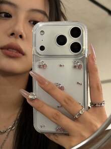 حافظة هاتف Ins Girl وردية مرصعة بالراينستون بتصميم الكرز متوافقة مع Apple 17 Pro Max, 16, 15 Pro, 14, 13, 12 Pro, 11, Air, X، تغطية كاملة، مقاومة للسقوط، بأسلوب كوري - شفاف - مشاهدة 4