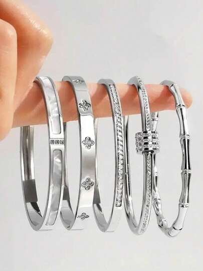 5pcs/Set Multi-Function Minimalist Fashion Elegant Luxury Starry Shiny Bracelets For Women, Premium Titanium Steel Material, Exquisite Ideal Gift, Non-Fading Jewelry, Stylish And