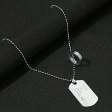 Fashionable and Popular 1pc Men Letter Detail Geo Charm Necklace, Stainless Steel Jewelry for Jewelry Gift and for a Stylish Look - Silver - View 4