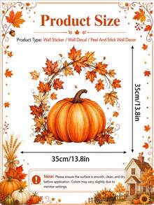 1pc Fall Pumpkin And Maple Leaves Wall Sticker, Autumn Theme PVC Self-Adhesive Wall Decal, Waterproof Removable Autumn Wall Decor, Peel And Stick, For Living Room Bedroom Entryway Party Background, Thanksgiving Home Decoration - Autumn Harvest Theme - View 5