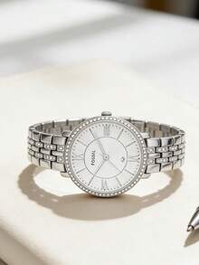 FOSSIL Silver Crystal Bezel Roman Numeral Dial Stainless Steel Bracelet Ladies Quartz Watch ES3545 - Silver - View 3