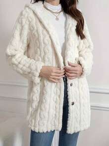 1pc Solid Color Polyester Button Women's Jacket For Home, Vacation, Campus, Daily, Streetwear, Autumn/Winter - Off-white - View 3