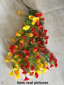 12Pcs Orange Artificial Hanging Morning Glory Vine, Realistic Fake Floral For Fall, Thanksgiving & Halloween Decor, Weatherproof Fake Flower For Indoor Outdoor Wall Porch Garden Home Ornament - Orange - View 11
