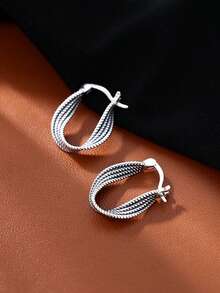 1 Pasang Anting-Anting Apathetic Twisted Personalized, Anting-Anting Stud Mewah Kelas Atas untuk Wanita, Desain Baru, Serbaguna untuk Bepergian dan Kencan - Perak - View 5