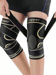 6pcs/1set Black Copper Knee Pads, With Strap Quick Closure, Nylon Blend Compression Sleeve, Knitted Sports Knee Support, Modern Design For Men, Suitable For Daily Activities, Breathable And Stable Support - Multiple Styles - View 4