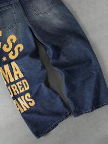 Casual jeans för pojkar från Street Life-serien med knappar, fickor och bokstavstryck, mångsidiga för vardagsbruk - Mediumtvätt - Visa 4