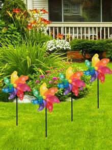 1Pc Rainbow Floral Pinwheel Windmill Decor, Battery-Free Bird Repellent Windmill, Outdoor Lawn Yard Garden Flower Bed Landscape Decor, For Amusement Park Decoration, Applicable For Wedding, Halloween, Party, Holiday Celebration, Photography Prop - Multicolor - View 8