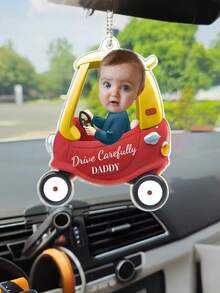 2D Flat, 1pc Personalized Custom Photo And Text Car Ornament, Drive Carefully Car Hanger, Drive Carefully Daddy/Mommy, Car Decor, Gift For Dad/Mom, Drive Carefully, Car Ornament, Daddy Gifts, Ideal Gifts For Family, Friends, For Mother's Day - Multicolor - View 5