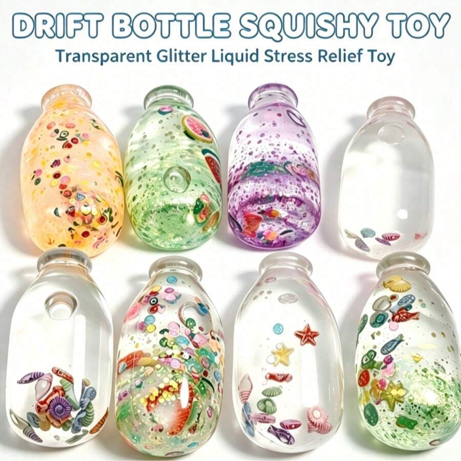 1pc Random Color Drift Bottle Soft Colorful Toy Stress Relief Bottle Christmas Halloween Easter Birthday Party Gift - Multicolor - View 1
