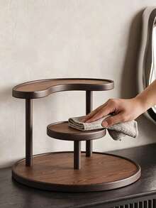 1pc Vintage Luxury Walnut Wood Cosmetic & Perfume Display Stand, Dark Brown Rounded Design, Multi-Layer Storage, Polished Frame, Multi-Functional Makeup Organizer, Perfume Rack, Bathroom Bedroom Desktop Storage Rack, New Home Decor, Gift For Best Friend - Coffee Brown - View 5