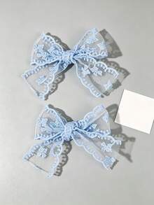 2pcs Blue Lace Hair Bow For Teen Girls, Delicate Bow Knot Alligator Clip, Daily Hairpin Set, Sweet Teen Girls Hair Accessories - Blue - View 6