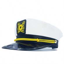 2pcs Halloween White Sailor Hat, Round Top White Anchor Rolled Edge Captain Hat Solid Color, Sailor Cap - Multicolor - View 5