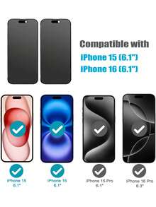 2片裝磨砂陶瓷防窺螢幕保護貼，相容 iPhone 18 Pro Max/18 Pro/17 Pro Max/17 Air/16 Pro Max/16/16 Pro/16 Plus/14 Pro Max/15/13，9H+ 防刮、觸控靈敏，相容手機殼，附清潔套件，高品質 9H+ 陶瓷膜 - 黑色 - 查看 4