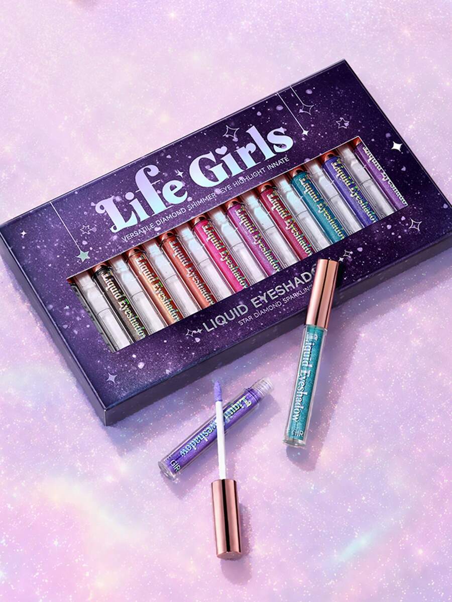 Conjunto de 10 Peças de Sombra Líquida Cintilante, Kit de Sombra de Olho com Glitter Fino Perolado e Diamante para Maquiagem de Lagarta de Seda, Maquiagem de Halloween - Especificações múltiplas - Visão 1