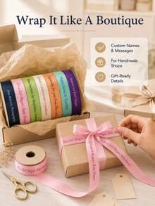 客製化緞面絲帶 25mm 個性化 DIY 織帶，禮品包裝、生日、婚禮、週年紀念，織帶蝴蝶結裝飾禮品，學校用品，返校季 - 彩色 - 查看 4