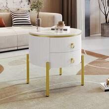 Side Table, Coffee Table With Drawers, Special Surface, Marble Look, Gold Legs And Handles, Adjustable - 白色 - 查看 3
