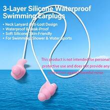 Lanyard Swimming Earplugs 3-Layer Waterproof Silicone Earplugs Can Be Hung Around Neck To Prevent Earplugs From Getting Lost Or Dropping Suitable For Swimming Rafting Water Park Bathing Ear Protection Against Water Entry - 彩色 - 查看 4