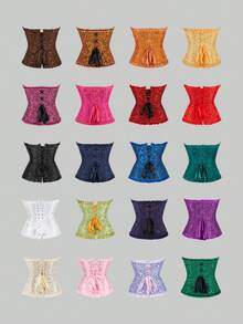 Elegantes Vintage-Korsett-Top im Hofstil mit Vorderknöpfen, Schnürung hinten, Taillenformung durch Stäbe, geeignet für Hochzeit, Party, Halloween-Outfit - Verschiedenfarbig - Übersicht 5