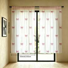 2pcs Pink Bow Decor Sheer Curtains, 2D Printed, Semi-Transparent, Rod Pocket, Sweet & Cute Style, Suitable For Living Room And Bedroom - Multicolor - 2pcs - View 13