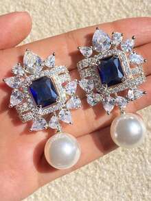 1 Pair Elegant Cubic Zirconia Earrings For Women, Wedding, Engagement, Party Jewelry, Valentine's Day Gift - 1# - View 1