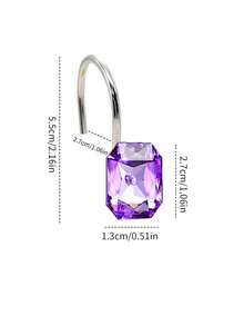 12pcs Luxury Design Square Transparent Diamond Crystal Gemstone Shiny Shower Curtain Hooks, Rust-Proof Metal Rhinestone Fashion Shower Curtain Rings - Multicolor - View 3