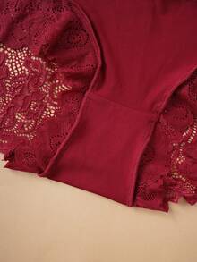 4pcs Women's High Waist Comfortable Lace Patchwork Panties, Elegant Style Triangle Briefs - Multicolor - View 3