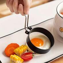 Housewares Pack Of 1Non-Stick Egg Rings | Stainless Steel Fried Egg Rings For Frying | Metal Circle Egg Rings For Perfect Eggs | Crumpet Rings With Folding Handle - Black - View 3