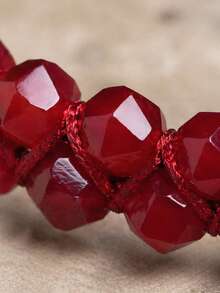 gxtbw 6mm Faceted Natural Red Agate Wine Red Gemstone Double Strand Braided Bohemian Style Bracelet, Meditation Healing Crystal Jewelry, Gift For Women And Men - Greenstone - View 4