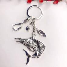 Creative Minimalist Fishing Keychain, Outdoor Marine Fishing Boat Fishing Hook Swordfish Key Chain, Gift For Fishing Enthusiasts - Silver - View 4