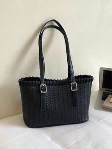 Commuter Handmade Woven Bag 2026 Spring/Summer New Large Capacity Textured Tote Bag Shoulder Handbag - Black - View 10