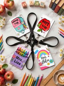 1pc Custom Teacher Name Luggage Tag,Apple Crayon Bag Lanyard Tag,Teacher Appreciation Gift,Back To School,Teacher Gift,ID Badge Holder,Staff Name Tag - Multicolor - View 6