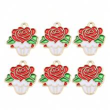 10Pcs Enamel Flower Charms Set Rose Cupcake Lavender Carnation Pendants Gold Plated Alloy DIY Jewelry Making Supplies For Bracelets Necklaces - Gold - View 3