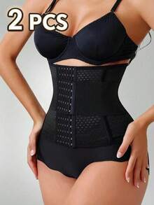 2pcs Women's Shaping Tummy Control Training Pants, Abdominal Shaping Wear, Sports Waist Support Belt - Black - View 11