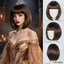 Perruque courte colorée avec frange, pour le port quotidien des femmes, fête de costume d'Halloween, perruque de cosplay anime en cheveux synthétiques lisses, options de dégradé multicolore et de couleur unie (jaune, blanc, marron, vert, or) - Multicolore - Voir 19