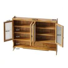 100 Cm Retro Wall Cabinet With 4 Doors, Two-Tier Storage And Open Hook Shelf, Suitable For Bathroom, Kitchen, Dining Room, Brown - 自然色 - 查看 7