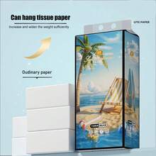 [1 Pack]1480 Sheets Local Wood Pulp Facial Tissues - 4-Ply Thickened, Convenient Large Capacity Ultra Soft, Exquisite Embossed, High Absorbency, Dry And Wet Use - Soft And Durable, No Fluorescent Whitening Agent, Thickened And Durable, Wet Use, Suitable For Kitchen, Bathroom, Home, Living Room, Travel, Office And Dormitory, Dormitory Essential, Elegant Napkin Design, Durable Paper Napkins, Premium Multi-Functional Household Tissues - Beach-style Hanging Tissue Dispenser - View 8