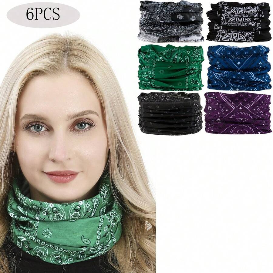 6 buah Syal Leher Motif Paisley, Masker Elastis Tanpa Jahitan, Ikat Kepala, Penutup Kepala Bunga Bohemian, Penutup Kepala Multifungsi untuk Berkendara Motor, Memancing, Olahraga Luar Ruangan, Unisex - MultiWarna - View 1